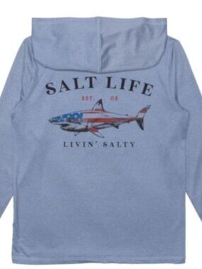 NWT SALT LIFE Big Boys Jaws of Steel 2 USA Hooded TShirt UPF 50, Long Sleeve, XL